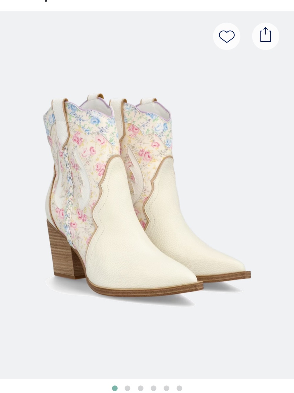 Floral Ivory Western Ankle Boots - Women's